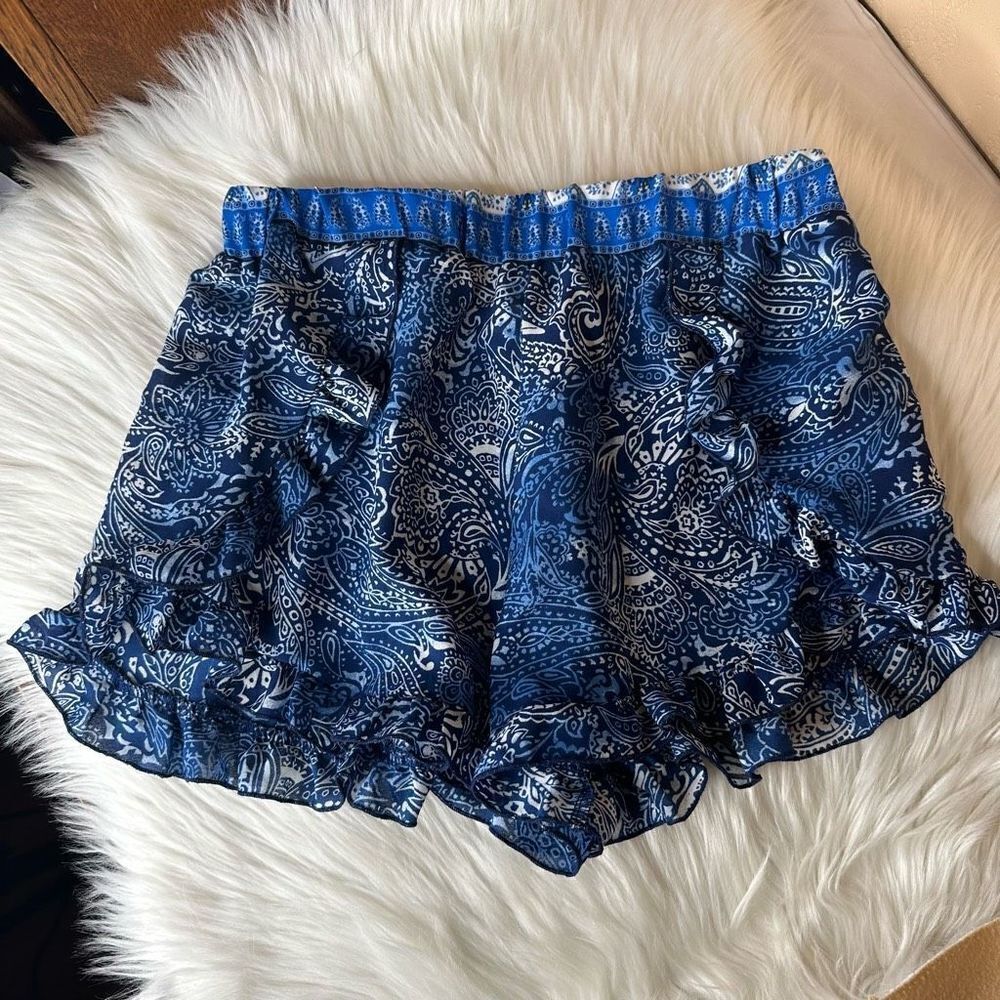 Meraki Blue Ruffle Sheer Paisley Shorts Size Small